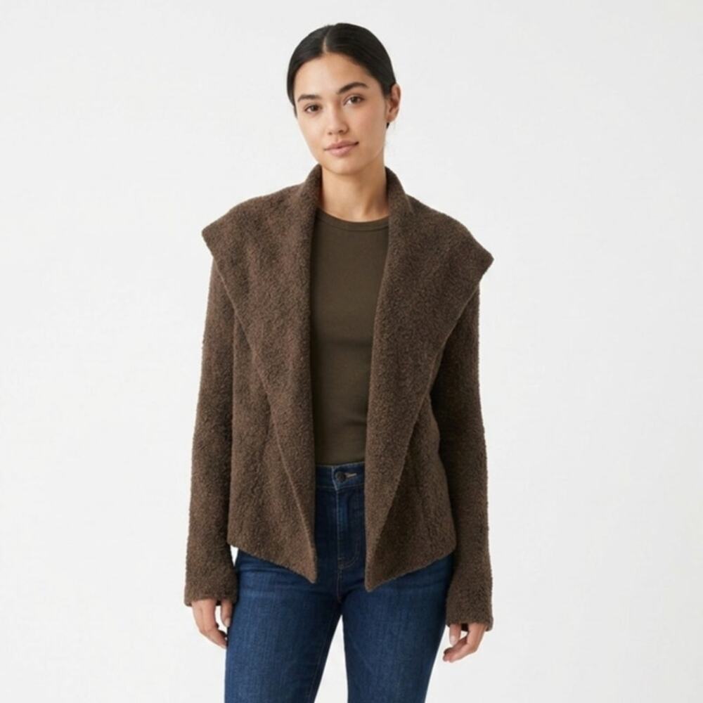 Eileen Fisher Cardigan Sweater Womens XS Brown Open Front Draped Collar Winter